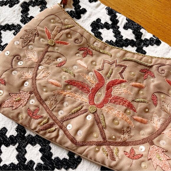 Y2k Express Fashion Embroidered Tan Shoulder Bag boho mini purse - Picture 3 of 10